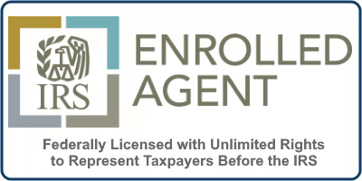 Enrolled Agent badge: federally licensed with unlimited rights to represent taxpayers before the IRS.